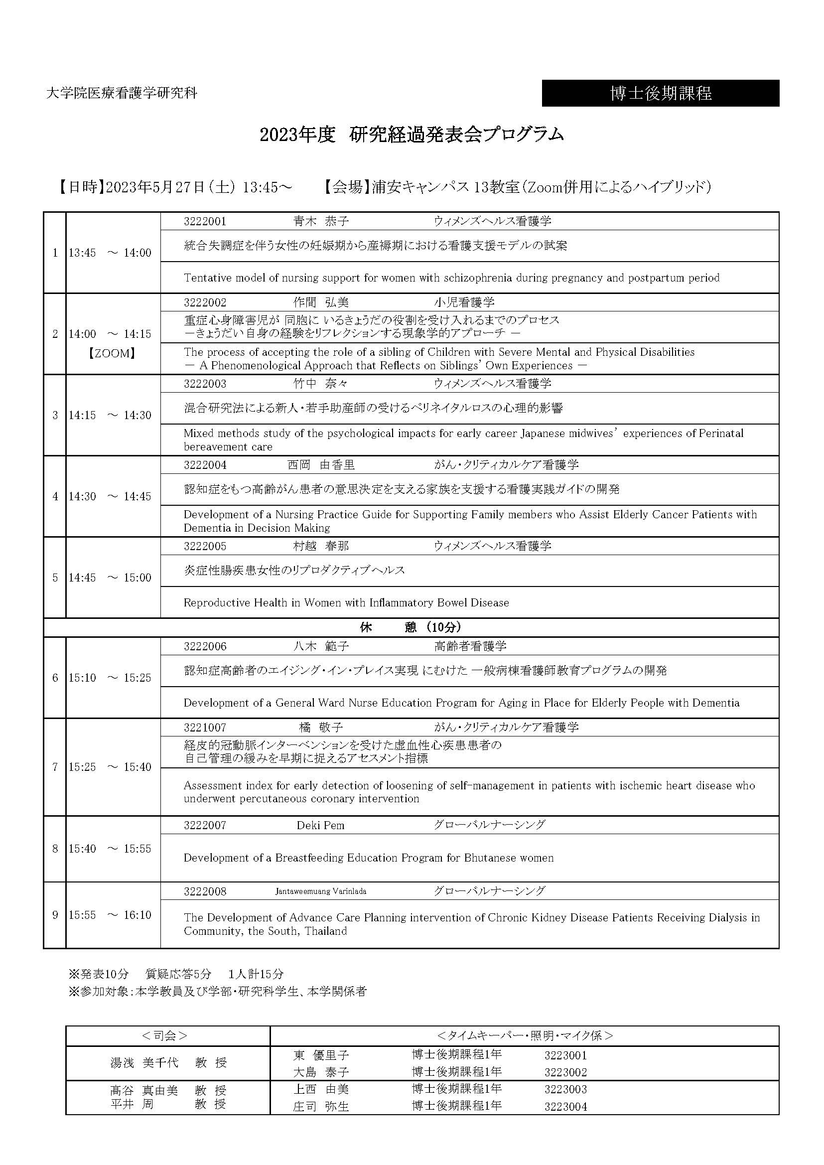 2023年度 大学院研究経過発表会（博士後期課程）